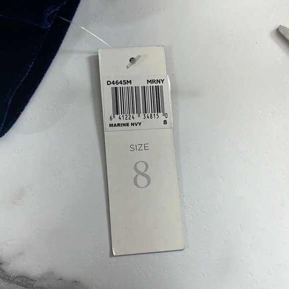 Donna Morgan Dress Womens 8 Navy Velvet 3/4 Sleeve Cowl Neck Velour Off Shoulder - Picture 7 of 11